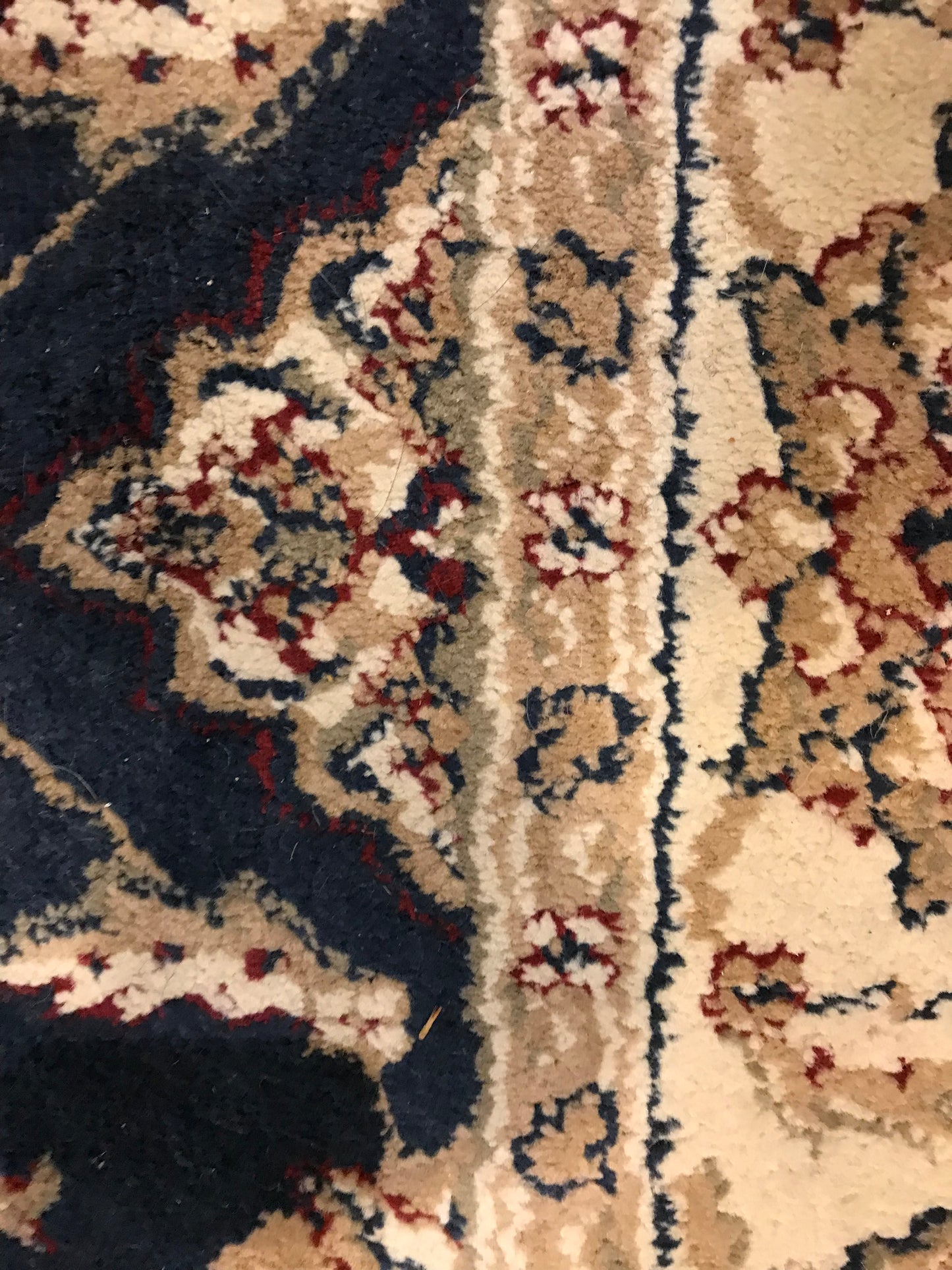 Dark Blue and Cream Machine-Made Rug