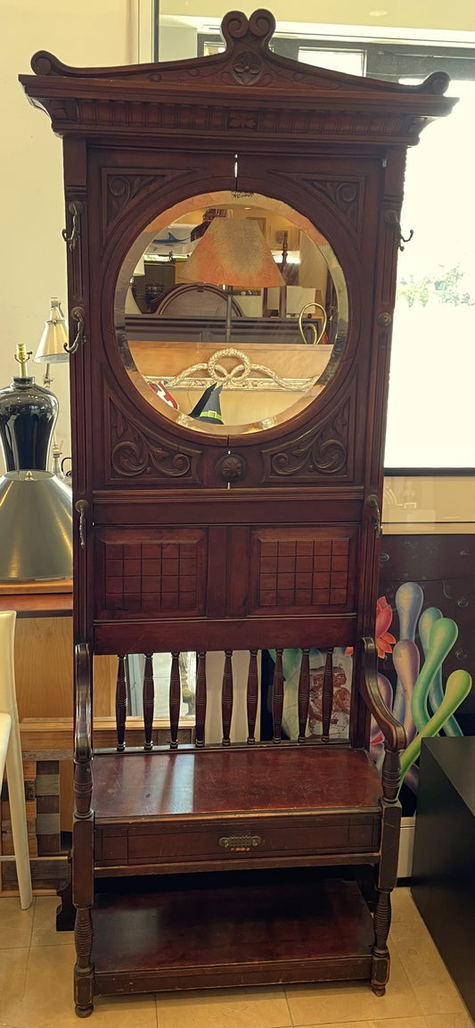 Antique Hall Tree with Mirror AS IS (7DETHY)